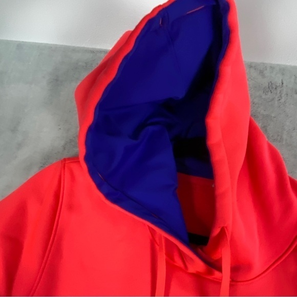Under Armour Cold Gear Pullover Hoodie Semi Fitted Sz Large Orange with Pocket - Picture 4 of 13